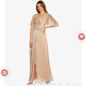 Adriana Papell metallic mesh draped rose gold gown. Only worn once. NWOT